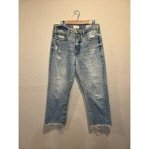 Frame Jeans Women's Blue le Jane Crop High Rise Wide Leg Raw Hem Size 27